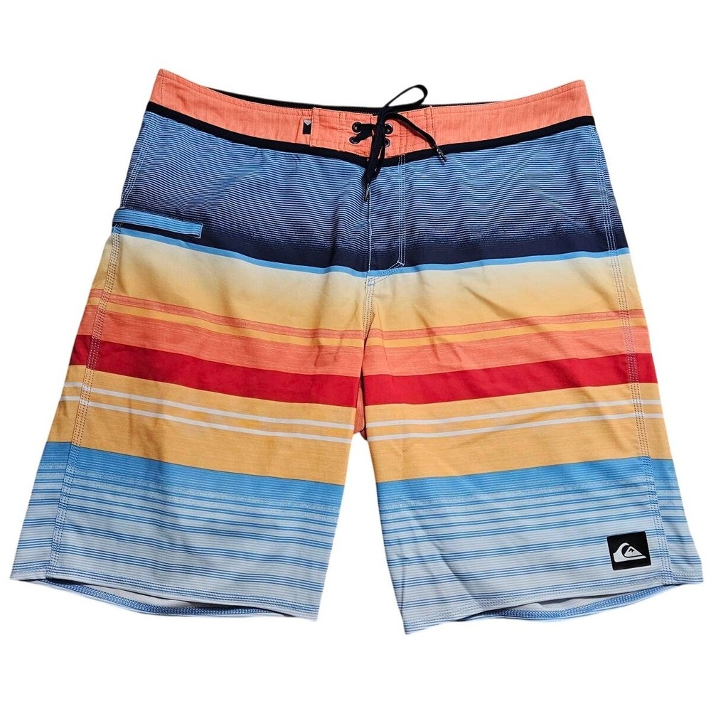 Quiksilver Mens Board Shorts Multicolor Striped Swim Trunks Blue Orange‎ Red 34